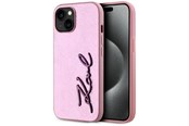 Mobil - Deksel og etui - Karl Lagerfeld Wrinkled Metal Signature iPhone 15 Case - Pink - 3666339255589
