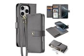 Mobil - Deksel og etui - Dux Ducis Lava Leather Case for iPhone 16 Pro with Detachable Magnetic Wallet - Gray - 6934913004975