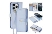 Mobil - Deksel og etui - Dux Ducis Lava Leather Case for iPhone 16 Pro with Detachable Magnetic Wallet - Cyan - 6934913004982