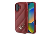 Mobil - Deksel og etui - Karl Lagerfeld Diagonal Quilted Script iPhone 16 Case - Red - 3666339317768