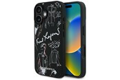 Mobil - Deksel og etui - Karl Lagerfeld Grained Pattern & Logo MagSafe Case for iPhone 16 - Black - 3666339463304
