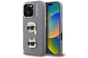 Mobil - Deksel og etui - Karl Lagerfeld FW Grained Karl & Choupette Heads Pins Case for iPhone 16 Pro - Gray - 3666339457921