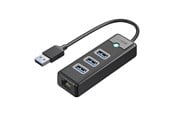USB-hub - ORICO PW3UR25-U3 USB Hub 4-Port 3x USB-A 3.0 1x RJ45 2.5G Ethernet 1 m - Black USB-hub - USB 3.0 - 4 porter - Svart - PW3UR25-U3-10-BK-EP