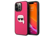 Mobil - Deksel og etui - Karl Lagerfeld Leather Ikonik Karl's Head Metal Case for iPhone 13 Pro / 13 6.1" - Pink - 3666339028596