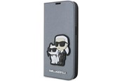 Mobil - Deksel og etui - Karl Lagerfeld KLBKP14LSANKCPG iPhone 14 Pro 6.1" bookcase silver/silver Saffiano Karl & Choupette - 3666339122843