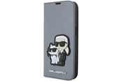 Mobil - Deksel og etui - Karl Lagerfeld KLBKP14XSANKCPG iPhone 14 Pro Max 6.7" bookcase silver/silver Saffiano Karl & Choupette - 3666339122850