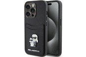 Mobil - Deksel og etui - Karl Lagerfeld Saffiano Cardslot Karl&Choupette Metal Pin case for iPhone 15 Pro - black - 3666339165536