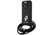 Mobil - Deksel og etui - Karl Lagerfeld Crossbody Saffiano Metal Pin Karl & Choupette Case for iPhone 15 Pro Max - Black - 3666339165789