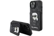 Mobil - Deksel og etui - Karl Lagerfeld Saffiano Cardslots and Stand Monogram Ikonik Patch case for iPhone 15 - black - 3666339169473