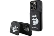 Mobil - Deksel og etui - Karl Lagerfeld Saffiano Cardslots and Stand Monogram Choupette Case for iPhone 15 Pro - Black - 3666339169619