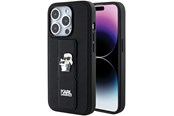 Mobil - Deksel og etui - Karl Lagerfeld Gripstand Saffiano Karl&Choupette Pins case for iPhone 15 Pro - black - 3666339206895