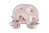 Barnerom - Little Woodies Wood Friends - Mealtime Set w. 4 Room Plate - 5pcs - 5396