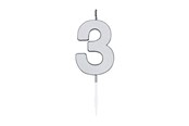 Leketøy - Globos Cake Candle 4.5cm Metallic Silver no. 3 - 1083