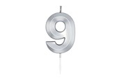 Leketøy - Globos Cake Candle 6cm Metallic Silver no.9 - 1029