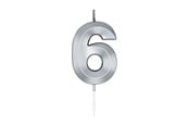 Leketøy - Globos Cake Candle 6cm Metallic Silver no.6 - 1026