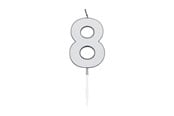 Leketøy - Globos Cake Candle 4.5cm Metallic Silver no. 8 - 1088