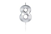 Leketøy - Globos Cake Candle 6cm Metallic Silver no.8 - 1028