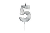 Leketøy - Globos Cake Candle 6cm Metallic Silver no.5 - 1025