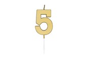 Leketøy - Globos Cake candle 4.5cm Metallic Gold no. 5 - 1075