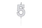 Leketøy - Globos Cake Candle 4.5cm Metallic Silver no. 5 - 1085