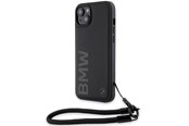 Mobil - Deksel og etui - BMW Signature Leather Wordmark Cord Case for iPhone 15/14/13 - Black - 3666339232658