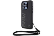Mobil - Deksel og etui - BMW Signature Leather Wordmark Cord case for iPhone 15 Pro Max - black - 3666339232689