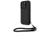 Mobil - Deksel og etui - BMW Signature Leather Wordmark Cord Case for iPhone 16 Pro - Black - 3666339323462