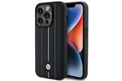 Mobil - Deksel og etui - BMW Leather Stamp Blue Line Case for iPhone 15 Pro Max - Black - 3666339142094