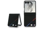 Mobil - Deksel og etui - BMW M Leather Perforated Tricolor Stripe Metal Logos MagSafe Case for Samsung Galaxy Z Flip 8 - Black - 3666339662615