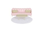 Dukker, Bamser & Utstyr - Micki Lundby stue-sett med rosa sofa, bord, teppe og puter. - 18374