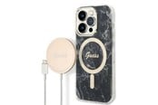Mobil - Deksel og etui - GUESS GUBPP14LHMEACSK Case+ Charger iPhone 14 Pro 6.1" black/black hard case Marble MagSafe - 3666339103132