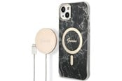 Mobil - Deksel og etui - GUESS GUBPP14SHMEACSK Case+ Charger iPhone 14 6.1" black/black hard case Marble MagSafe - 3666339103118