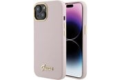 Mobil - Deksel og etui - GUESS Silicone Script Metal Logo & Frame case for iPhone 15 - pink - 3666339149185