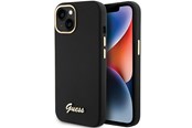 Mobil - Deksel og etui - GUESS Silicone Script Metal Logo & Frame case for iPhone 15 - black - 3666339149321