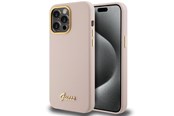 Mobil - Deksel og etui - GUESS Silicone Script Metal Logo & Frame case for iPhone 15 Pro Max - pink - 3666339149215