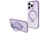 Mobil - Deksel og etui - GUESS Ring Stand Script Glitter MagSafe case for iPhone 15 Pro - purple - 3666339156763