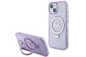 Mobil - Deksel og etui - GUESS Ring Stand Script Glitter MagSafe case for iPhone 15 Plus / 14 Plus - purple - 3666339156756