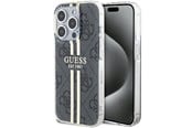 Mobil - Deksel og etui - GUESS IML 4G Gold Stripe case for iPhone 15 Pro - black - 3666339222703
