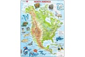 Puslespill - Larsen Puzzles North America Topographical Map with Animals Jigsaw Puzzle – 66 pieces Maxi (36.5 x 28.5 cm) 2D Puslespill - A32
