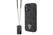 Mobil - Deksel og etui - GUESS Leather Metal Logo Strass Crossbody Case for iPhone 16 - Black - 3666339328603