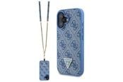 Mobil - Deksel og etui - GUESS Leather Metal Logo Strass Crossbody Case for iPhone 16 - Blue - 3666339328689