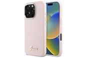 Mobil - Deksel og etui - GUESS Silicone Script Metal Logo & Frame iPhone 16 Pro Max Case - Pink - 3666339344283