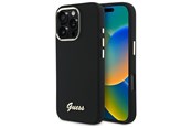 Mobil - Deksel og etui - GUESS Silicone Script Metal Logo & Frame Case for iPhone 16 Pro - Black - 3666339344313