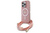 Mobil - Deksel og etui - GUESS Crossbody Cord Script MagSafe Case for iPhone 16 Pro - Pink - 3666339345907