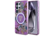 Mobil - Deksel og etui - GUESS Glitter Flowers Triangle Buttons MagSafe case for Samsung Galaxy S25 Ultra - purple - 3666339449667
