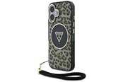 Mobil - Deksel og etui - GUESS HC IML Leopard Triangle Cord Strap MagSafe iPhone 16 Case - Brown - 3666339432614