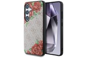 Mobil - Deksel og etui - GUESS Leather 4G Flowers Print Metal Classic Logo MagSafe Case for Samsung Galaxy S25 - Pink - 3666339449285