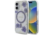 Mobil - Deksel og etui - GUESS Resin Flowers Glitter MagSafe case for iPhone 16 - purple - 3666339354251