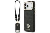 Mobil - Deksel og etui - GUESS 4G Srtass Logo & Big Strap Metal Buttons MagSafe Case for iPhone 17 Pro Max - Black - 3666339550837