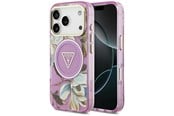 Mobil - Deksel og etui - GUESS IML Glitter Flowers Triangle MagSafe Case for iPhone 17 Pro / 18 Pro - Purple - 3666339681326